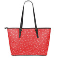 Red And White Snowflake Pattern Print Leather Tote Bag With Zipper