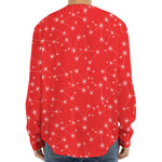Red And White Snowflake Pattern Print Long Sleeve Baseball Jersey