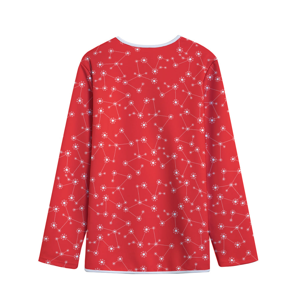 Red And White Snowflake Pattern Print Long Sleeve Short Coat