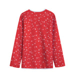 Red And White Snowflake Pattern Print Long Sleeve Short Coat