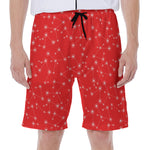 Red And White Snowflake Pattern Print Men's Beach Shorts
