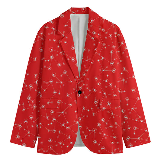 Red And White Snowflake Pattern Print Men's Blazer
