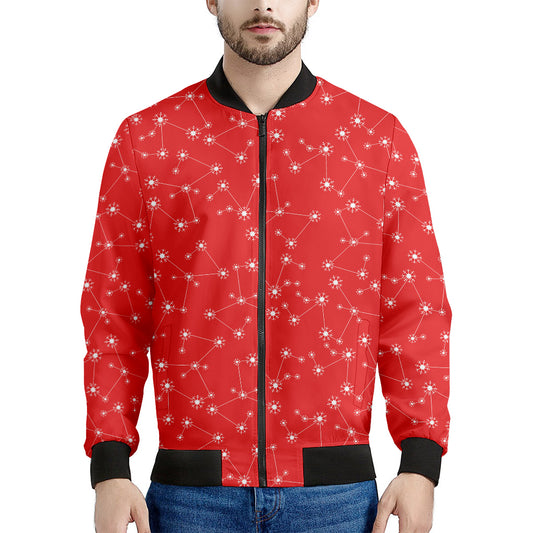 Red And White Snowflake Pattern Print Men's Bomber Jacket