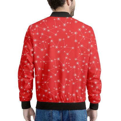 Red And White Snowflake Pattern Print Men's Bomber Jacket