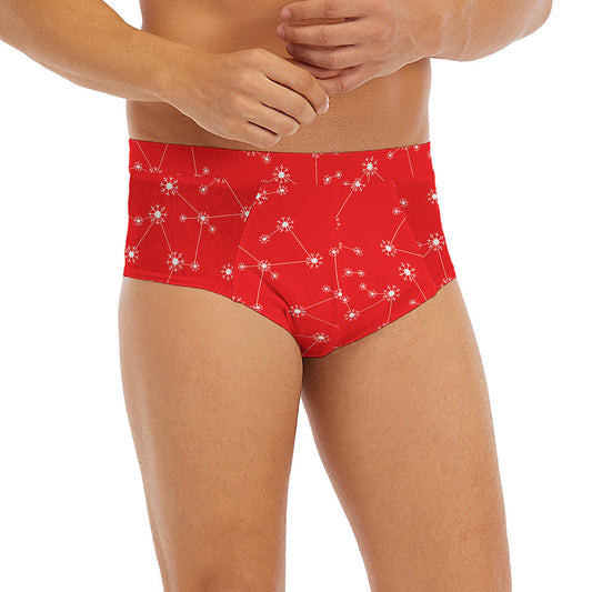 Red And White Snowflake Pattern Print Men's Briefs