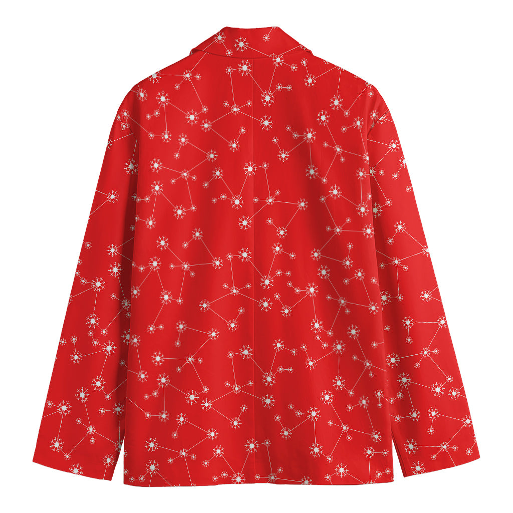 Red And White Snowflake Pattern Print Men's Cotton Blazer
