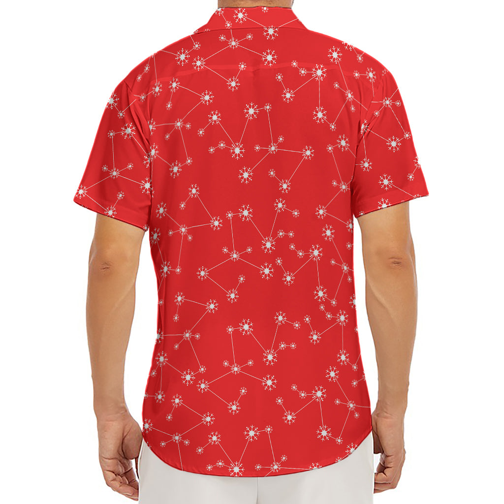 Red And White Snowflake Pattern Print Men's Deep V-Neck Shirt