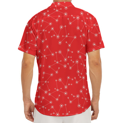 Red And White Snowflake Pattern Print Men's Deep V-Neck Shirt