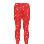 Red And White Snowflake Pattern Print Men's leggings