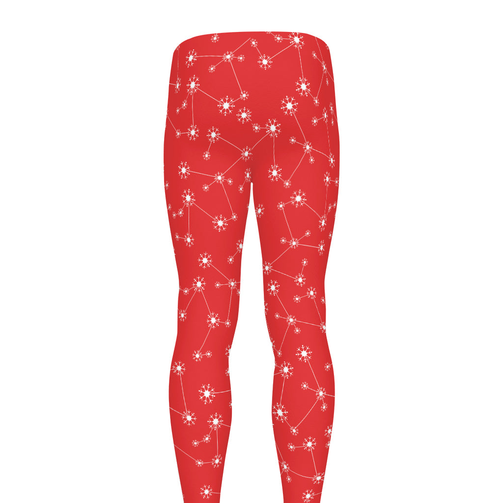 Red And White Snowflake Pattern Print Men's leggings