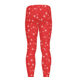 Red And White Snowflake Pattern Print Men's leggings