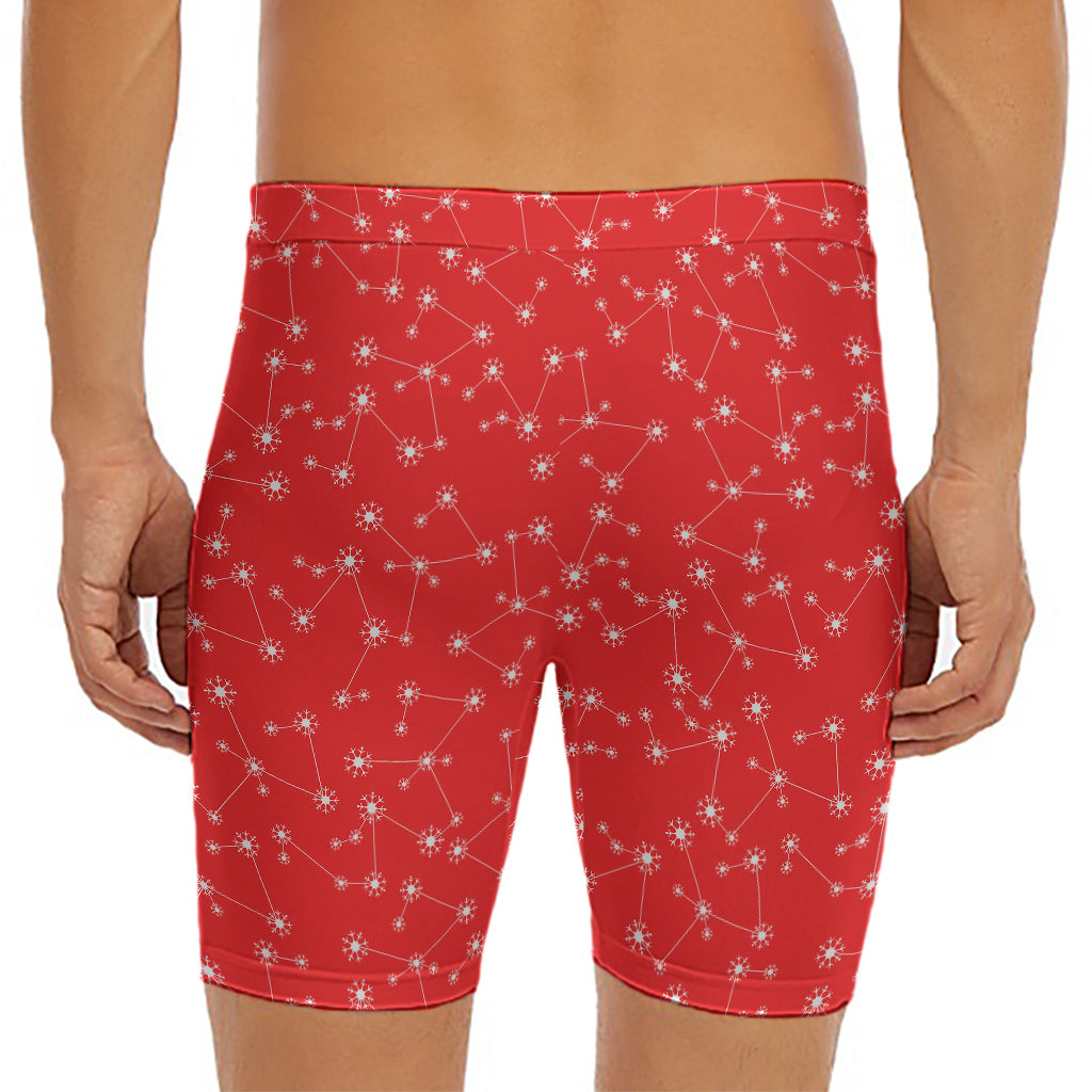 Red And White Snowflake Pattern Print Men's Long Boxer Briefs