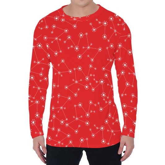 Red And White Snowflake Pattern Print Men's Long Sleeve T-Shirt