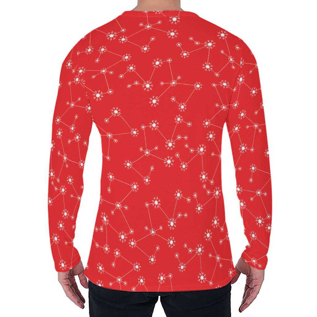 Red And White Snowflake Pattern Print Men's Long Sleeve T-Shirt