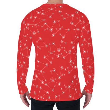 Red And White Snowflake Pattern Print Men's Long Sleeve T-Shirt