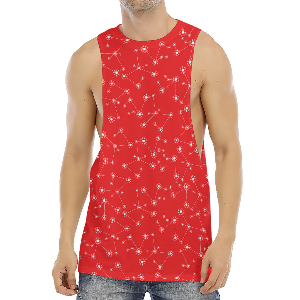 Red And White Snowflake Pattern Print Men's Muscle Tank Top