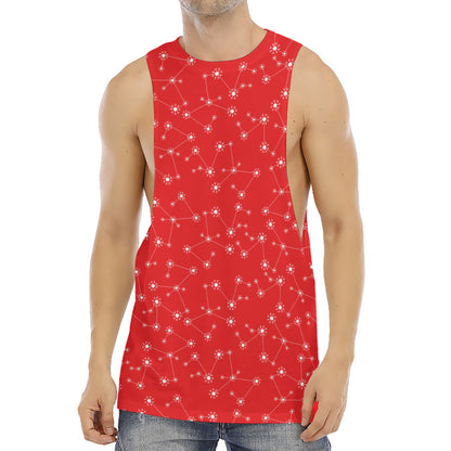 Red And White Snowflake Pattern Print Men's Muscle Tank Top