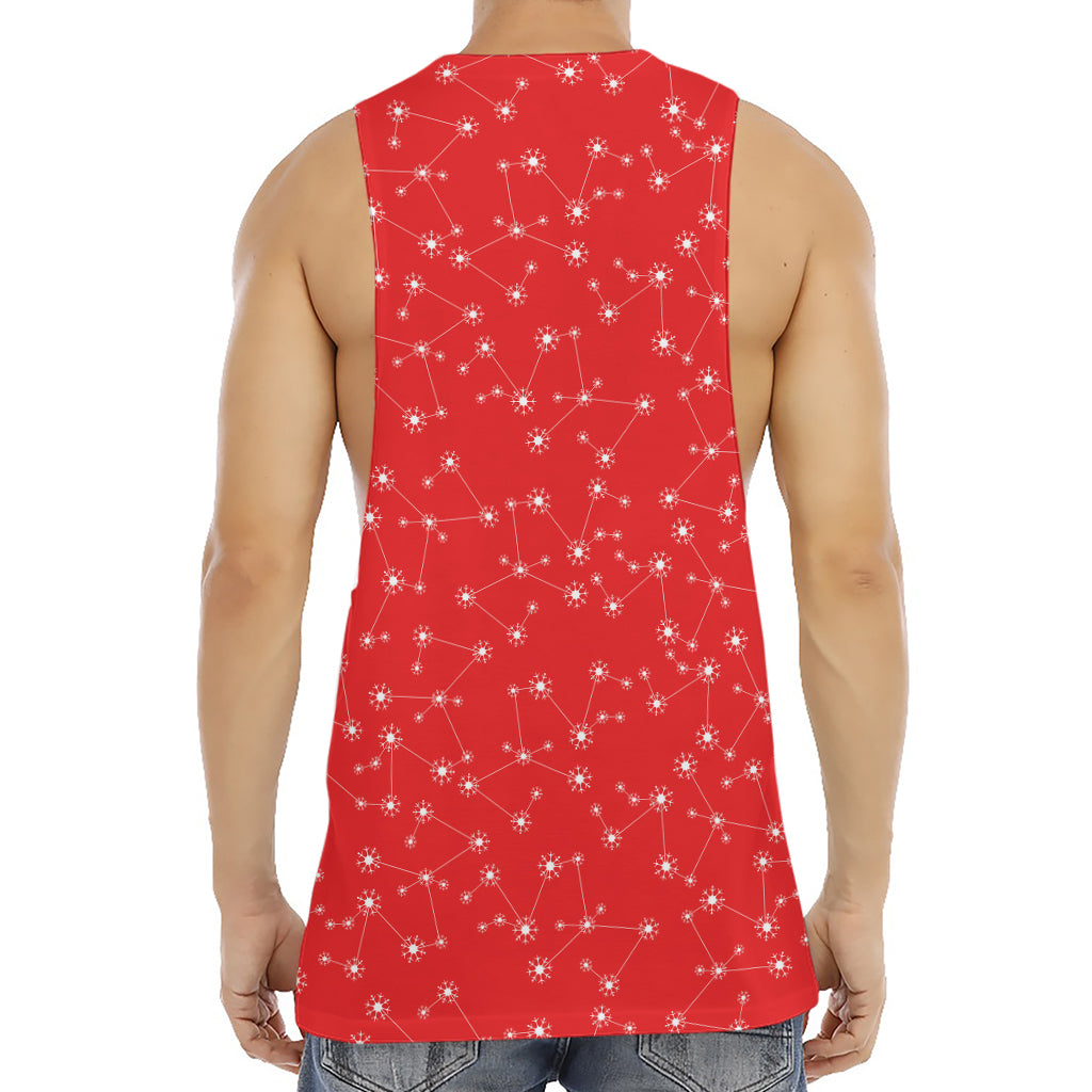 Red And White Snowflake Pattern Print Men's Muscle Tank Top