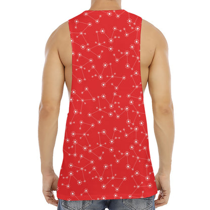 Red And White Snowflake Pattern Print Men's Muscle Tank Top