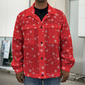 Red And White Snowflake Pattern Print Men's Shirt Jacket