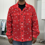 Red And White Snowflake Pattern Print Men's Shirt Jacket