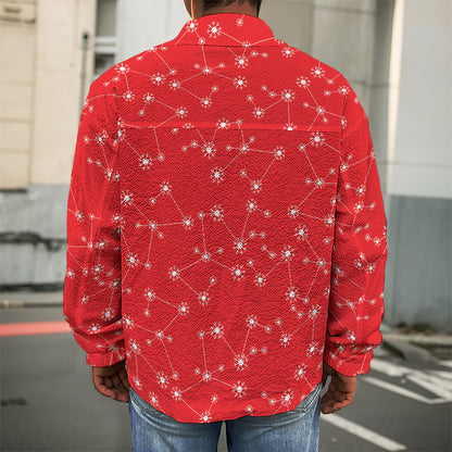 Red And White Snowflake Pattern Print Men's Shirt Jacket