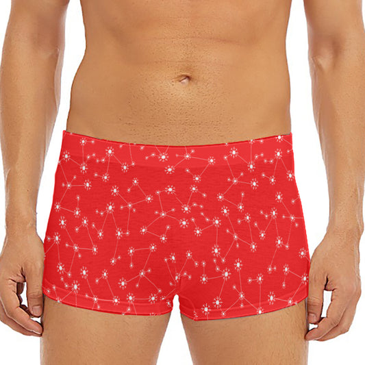 Red And White Snowflake Pattern Print Men's Short Boxer Briefs