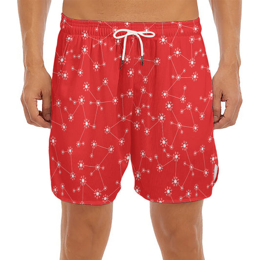 Red And White Snowflake Pattern Print Men's Split Running Shorts