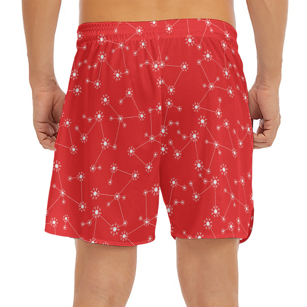 Red And White Snowflake Pattern Print Men's Split Running Shorts
