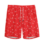 Red And White Snowflake Pattern Print Men's Sports Shorts