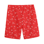 Red And White Snowflake Pattern Print Men's Sports Shorts