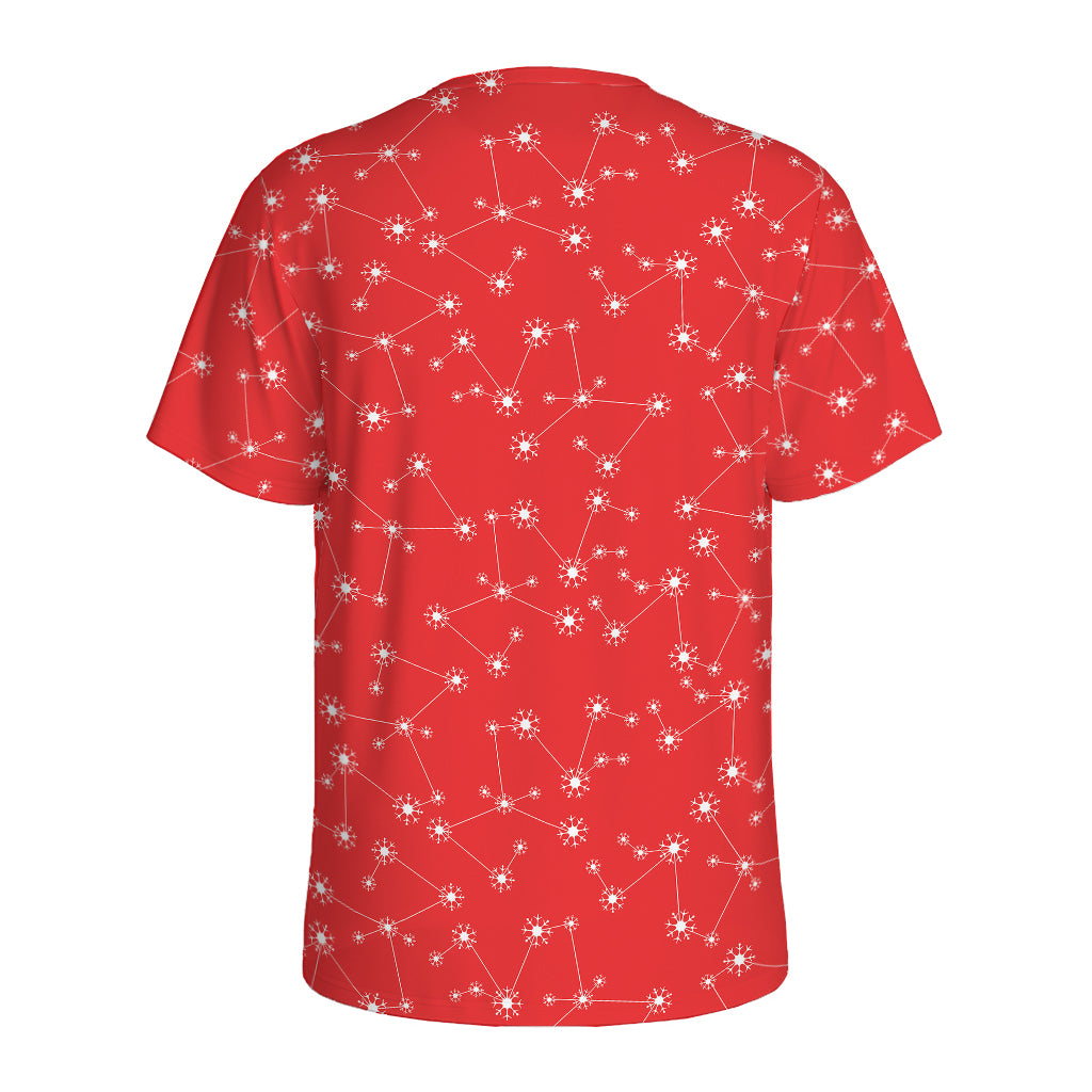 Red And White Snowflake Pattern Print Men's Sports T-Shirt