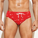 Red And White Snowflake Pattern Print Men's Swim Briefs