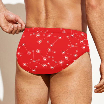 Red And White Snowflake Pattern Print Men's Swim Briefs