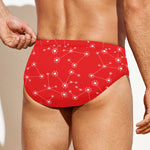 Red And White Snowflake Pattern Print Men's Swim Briefs