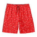 Red And White Snowflake Pattern Print Men's Swim Trunks