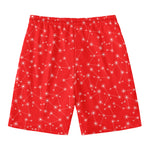 Red And White Snowflake Pattern Print Men's Swim Trunks