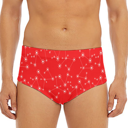 Red And White Snowflake Pattern Print Men's Triangle Swim Briefs