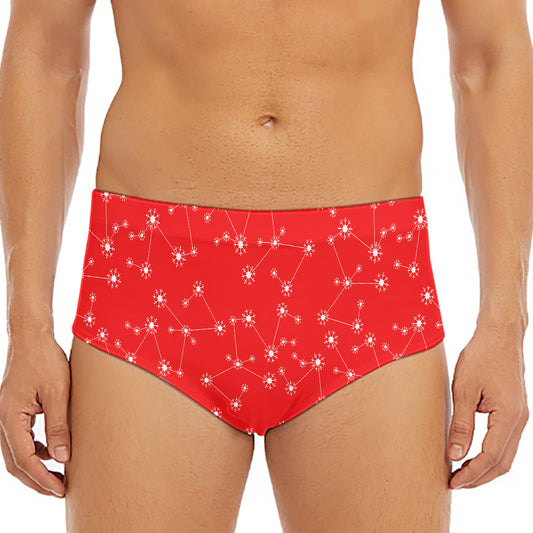 Red And White Snowflake Pattern Print Men's Triangle Swim Briefs