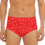 Red And White Snowflake Pattern Print Men's Triangle Swim Briefs