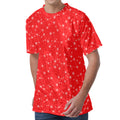 Red And White Snowflake Pattern Print Men's Velvet T-Shirt