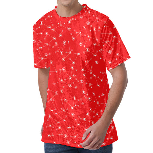 Red And White Snowflake Pattern Print Men's Velvet T-Shirt