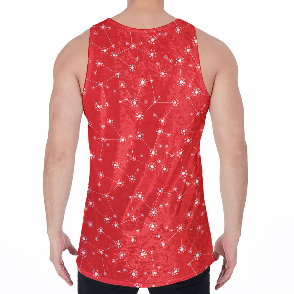 Red And White Snowflake Pattern Print Men's Velvet Tank Top