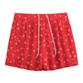 Red And White Snowflake Pattern Print Mesh Shorts