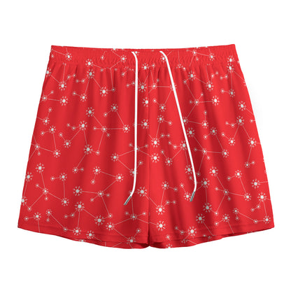 Red And White Snowflake Pattern Print Mesh Shorts