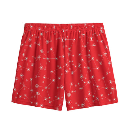 Red And White Snowflake Pattern Print Mesh Shorts