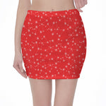 Red And White Snowflake Pattern Print Pencil Mini Skirt
