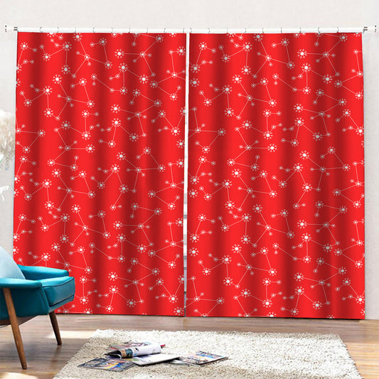 Red And White Snowflake Pattern Print Pencil Pleat Curtains