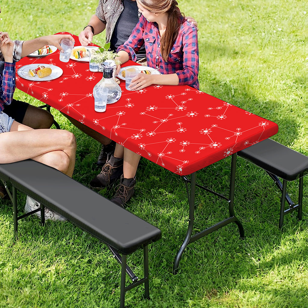 Red And White Snowflake Pattern Print Picnic Table Cover