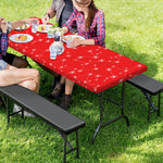 Red And White Snowflake Pattern Print Picnic Table Cover